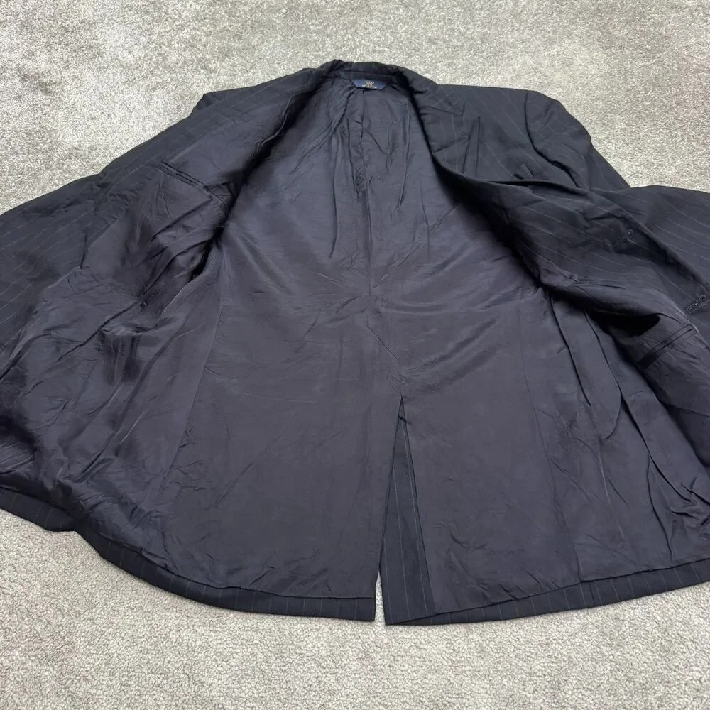 Brooks Brothers 346 Wool Blazer Suit Jacket Men 42L Navy Blue Pinstriped Stretch